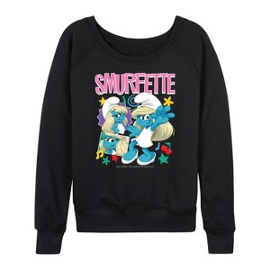 Women's - Smurfs - Smurfette Lightweight French Terry Wide Neck Long Sleeve Shirt - 1 of 4