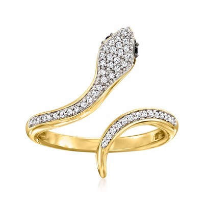 Ross-Simons 0.15 ct. t.w. Diamond Serpent Ring With Black Spinel in 18kt Gold Over Sterling Size 7