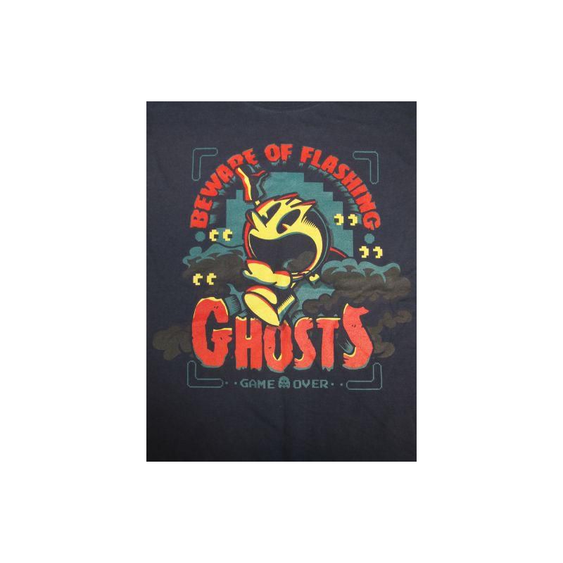 Pacman Classic Beware of Flashing Ghosts Men's Navy T-shirt, 2 of 4