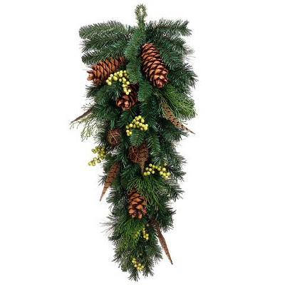 Allstate Floral 32" Pheasant Feather Artificial Christmas Swag with Pine Cones - Unlit