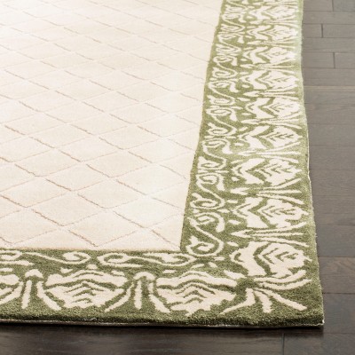 Light Green Hand-Knotted Synthetic Rectangular Rug