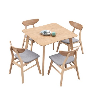 VYNXARIA Wood Dining Table Set, Modern  Design Square Kitchen Table ,Fabric Upholstered Dining Chairs for Dining Room, Kitchen, Saving Space,Oak