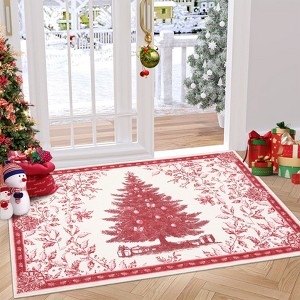 Christmas Rug Washable Area Rugs Non-Slip Throw Living Room Area Rug Soft Carpet Christmas Tree Print Decor Rugs for Entryway - 1 of 4
