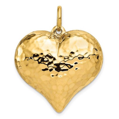 Black Bow Jewelry 14k Yellow Gold Hollow Hammered Puffed Heart Pendant, 28mm