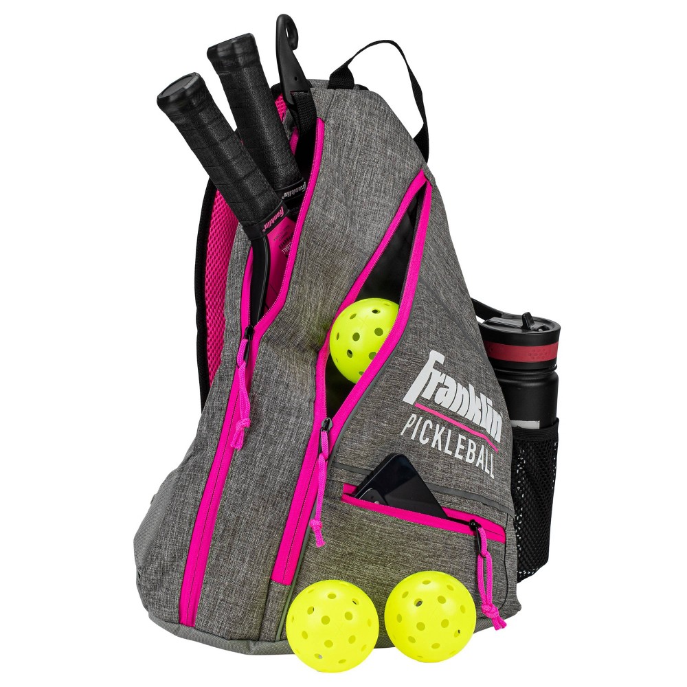 Franklin Sports Pickleball-X Elite Performance Official Sling Bag of the US OPEN - Gray/Pink