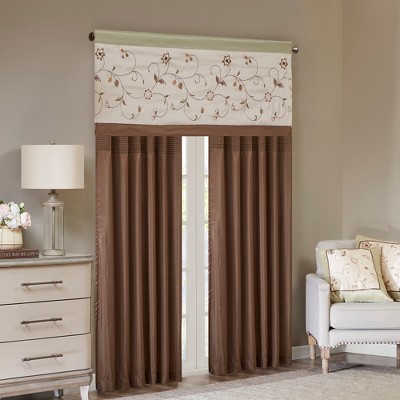 Green and Brown Floral Embroidered Sill Length Valance