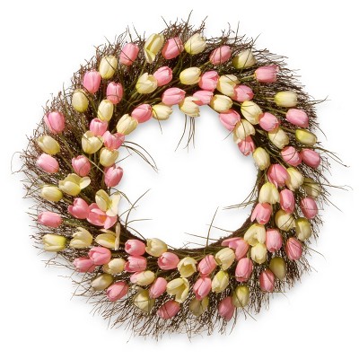 Artificial Tulip Wreath Pink 32" - National Tree Company