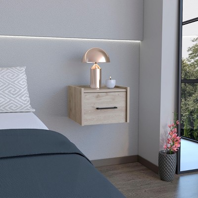 INFURNIC Nightstands Floating Nightstand with Drawer and Open Shelf Space-Saving Modern Design for Bedroom, Gray, 13.2"*13.8"*9.8"