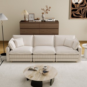 Loveseat/3-seat Sectional Sofa Features a Deep Seat 4 Pillows Corduroy Serpentine Springs Solid Wood Frame Removable Footstool for Living Rooms - 1 of 4