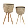 Set of 2 Wicker Planters on Stands - Handwoven Bamboo & Wood Decorative Plant Pots - Boho Garden Style for Home & Outdoor Use - 24", 20" White - 4 of 4