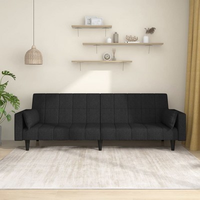 vidaXL 2-Seater Sofa Bed with Two Pillows Black Fabric