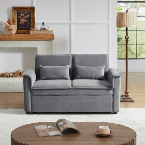 55.2'' Velvet 2-Seater Convertible Sofa Bed with Adjustable Backrest and 2 Lumbar Pillows for Small Living Rooms - 1 of 4