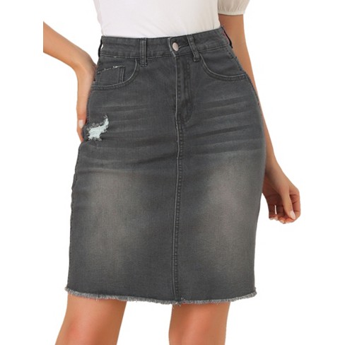 Womens black ripped denim skirt sale