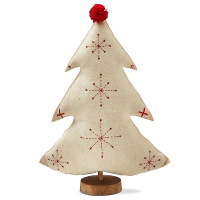 tagltd Embroidered Wool Ivory Christmas Tree Decorations for Tabletop or Mantel X-large 24 inch