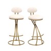 Ridstar Set of 2 Round Armless Upholstered Velvet Bar Stool with Backrest & Gold Legs for Dining Room & Kitchen-Cream White - 3 of 4