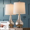 360 Lighting Ledger Modern Accent Table Lamps 21 3/4" High Set of 2 Mercury Glass with USB Charging Port Table Top Dimmers Off-White Shade for Desk - 2 of 4