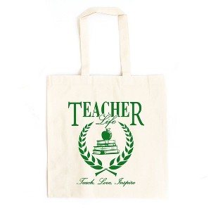 City Creek Prints Teacher Life Books Canvas Tote Bag - 15x16 - Natural - 1 of 2