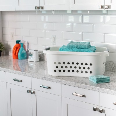 Large White Plastic Stackable Laundry Baskets with Handles, 3-Pack