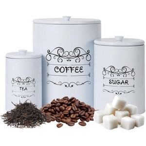 Country White Canisters Set of 3, Kitchen Storage Canisters with Airtight Lid for Coffee, Sugar, Tea - 1 of 4