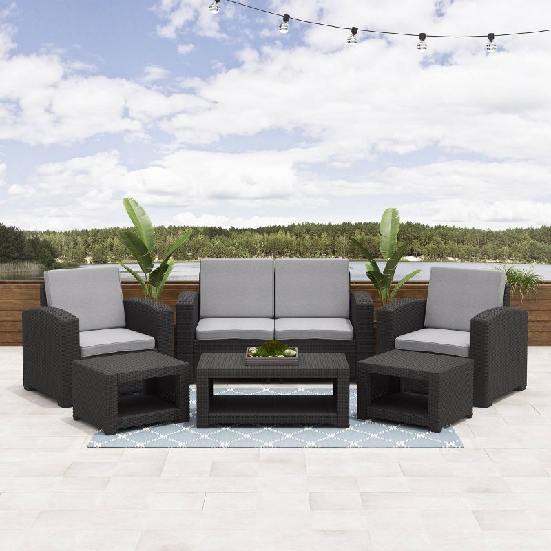6pc All Weather Outdoor Conversation Set with Cushions - Black/Light Gray - CorLiving, 3 of 8