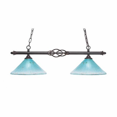 Toltec Lighting Elegante 2 - Light Island Pendant Light in  Dark Granite with 12" Teal Crystal Shade