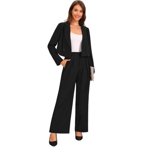 INSPIRE CHIC Women's Business Casual Outfit Notched Lapel Crop Jacket Wide Leg Pant Work Suits 2-Piece-Set - image 1 of 4