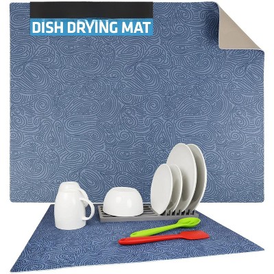 LunaLulinlk Dish Drying Mat, Oversized 19x24 in. Super Absorbent, Quick Dry Fabric, Waterproof & Slip-Resistant Blue