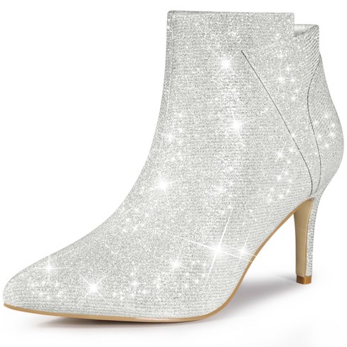 Luxury Glitter Pointed Toe Stiletto Heel Knee High Boots - Silver –  Luxedress