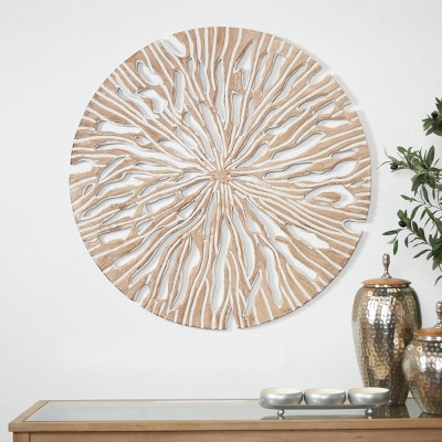Wood Starburst Handmade Intricately Carved Wall Decor Beige - Olivia & May
