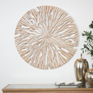 Wood Starburst Handmade Intricately Carved Wall Decor Beige - Olivia & May - 1 of 4