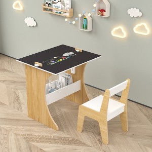 KTMBDW Kids Table Set with Chair, Multifunctional Wooden Children Study Table-Convertible Tabletop for Study, Drawing & Play for Classroom, Natural - 1 of 4
