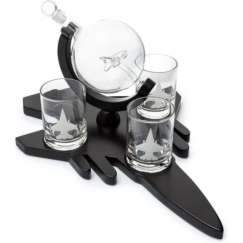 The Wine Savant Fighter Jet Globe Design Whiskey & Wine Decanter Set Includes Fighter Jet Whiskey Glasses, Beautiful Home Decor - 850 ml, 2 of 8