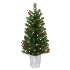 Puleo 2ct 42' Pre-lit Decorated Pine Potted Artificial Christmas Tree - 1 of 4