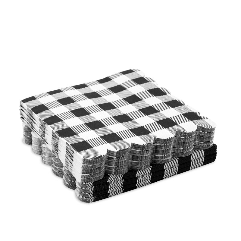 Blue Panda 100 Pack Black Buffalo Check Plaid Scalloped Paper Napkin for Picnic Party Supplies  6.5 x 6.5 in, 5 of 9