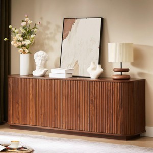 INFURNIC Decorative Storage Cabinets Wave Pattern Sideboard Buffet Cabinet with Vertical Stripes and Press-Spring Doors, Brown, 64"*15"*24" - 1 of 4