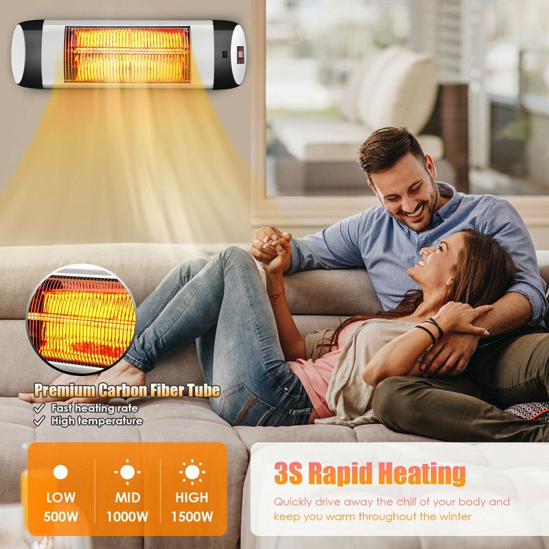Costway Wall-Mounted Electric Heater Patio Infrared Heater W/ Remote Control, 4 of 11