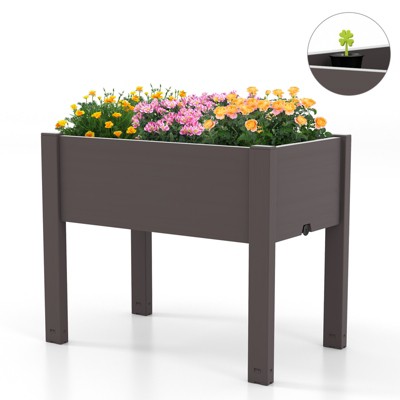 Tangkula Raised Bed Grow Box  53L Self-Watering Planter Box Stand w/ Water Level Monitor Water Drainage Hole  Detachable Crossbar Coffee/White
