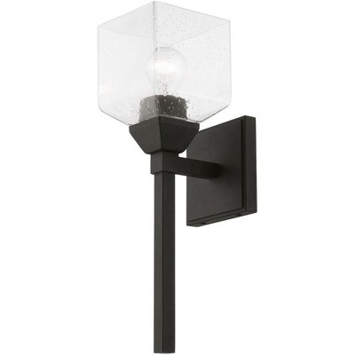 Aragon Black Steel Vanity Light with Seeded Glass Shade
