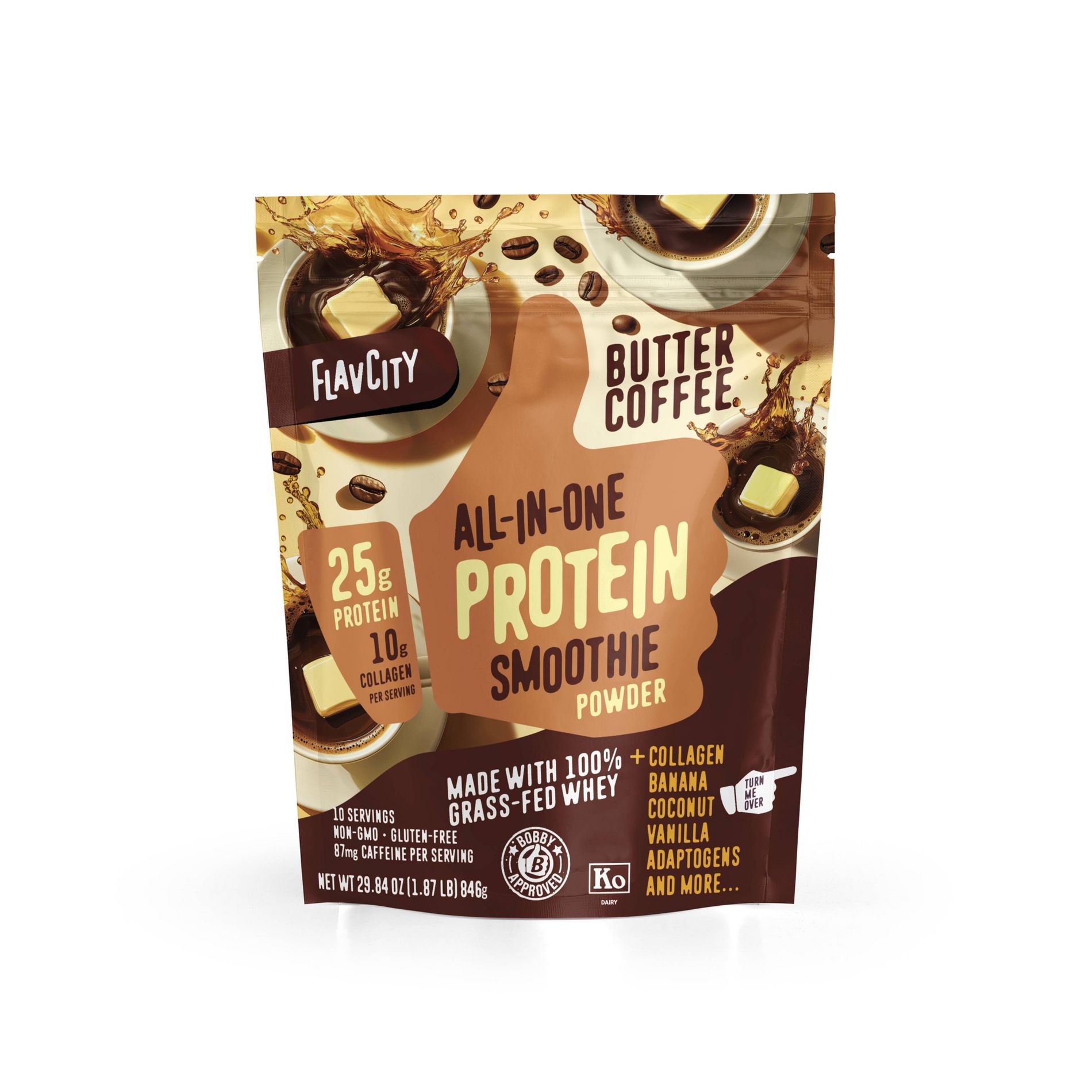 FlavCity Protein Smoothie Powder - 10 Servings - Butter Coffee - 435gms