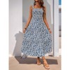 Womens Summer Floral Dresses Sleeveless Smocked Maxi Dress Spaghetti Strap A Line Ruffle Flowy Beach Long Dress - 4 of 4