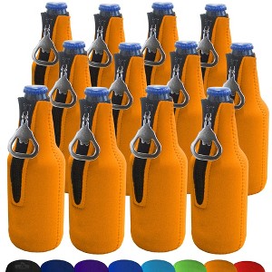 Neoprene Bottle Cooler Sleeves for 12oz Bottles with Bottle Opener- 12-Pack - Blank Design - Dual Sided Insulation Keeps Your Drinks Cool - 1 of 4
