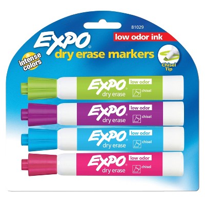 Expo 4pk Dry Erase Markers Chisel Tip Tropical Multicolored: Whiteboard & Office Stationery, Low-Odor, Fine & Bold Tips