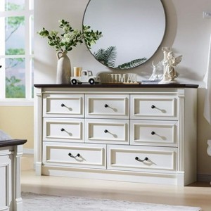 Mastgoal 61" Farmhouse Dresser with 8 Drawers, Rustic Wood Closet Storage with Roman Column for Bedroom - 1 of 4