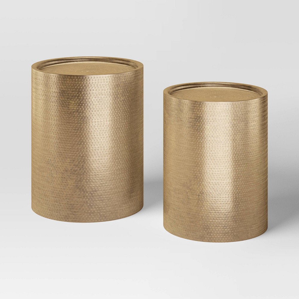 Photos - Coffee Table Manila Nesting Tables - Threshold™: Gold-Tone Metal, Hand-Carved, No Assem