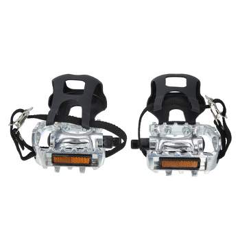 Unique Bargains Bicycle Pedals 9/16'' Spindle Platform with Toe Clips Fixed Foot Strap Cycling Parts Black Silver Tone 1 Pair