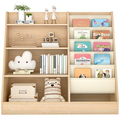 SKONYON 4-Tier Kids Bookshelf and Toy Storage, 5 Layer Fabric Toddler Bookshelf, Kids Toy Storage Organizer, Sling Kids Bookcase