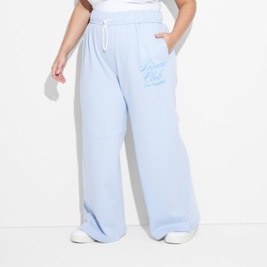 Women's Leisure Graphic Lounge Pants - Light Blue - 1 of 3