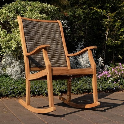 Dunham Solid Teak Wicker Patio, Outdoor Resin Wicker Rocking Chair