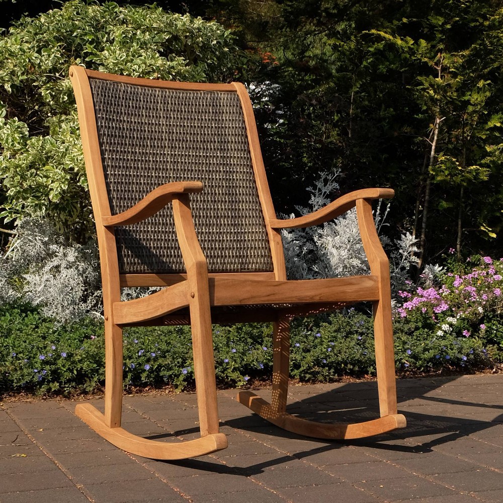 Dunham Solid Teak & Wicker Patio Rocking Chair Cambridge Casual