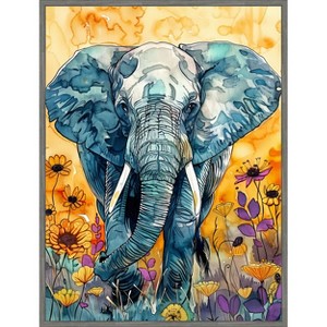 Amanti Art Elephant in Flowers by Justyna Jaszke Framed Canvas Wall Art - 1 of 4